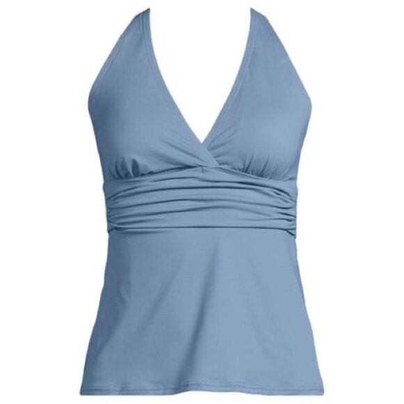 Land's End plunge V-neck X back tankini top convertible straps Cloud Blue S Dcup - Picture 1 of 7